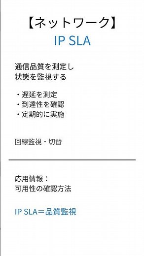 【応用情報技術者試験】IP SLAとは？30秒で要点解説 #IP SLA #応用情報技術者試験 #ネットワーク #用語解説 #聞き流し