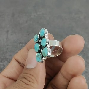 Kingman Turquoise Sterling Silver Ring: Southwestern Cluster Jewelry - Etsy