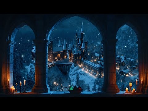 Magical Hogwarts Snow View ❄️ A Winter Night at the Castle | Ambience for Focus & Relaxation