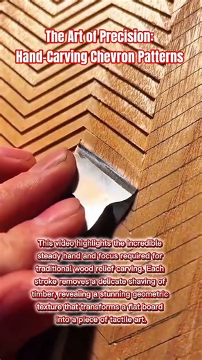 The Art of Precision: Hand-Carving Chevron Patterns 🪵✨ #oddlysatisfying