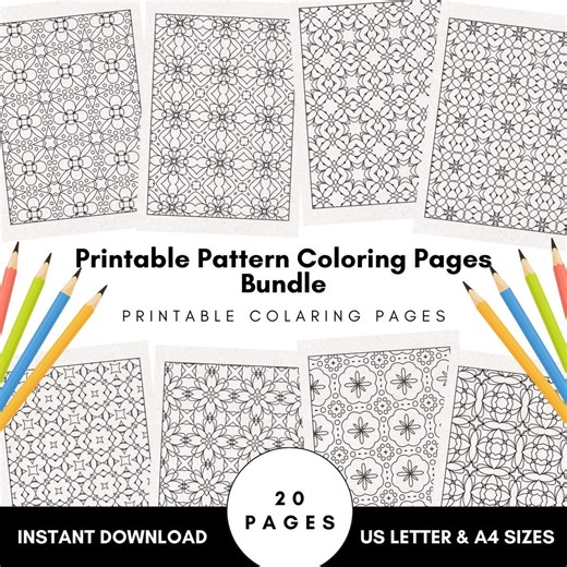 Printable Pattern Coloring Pages Bundle, 20 PDF Sheets, A4 & US Letter, Geometric Floral Coloring Book, Digital Download - Etsy