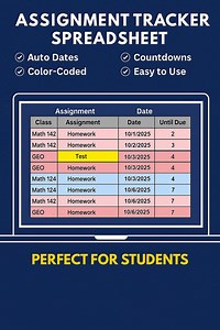 College Assignment Planner | Automated Google Sheet Dashboard | Track Homework, Exams & Deadlines - Etsy