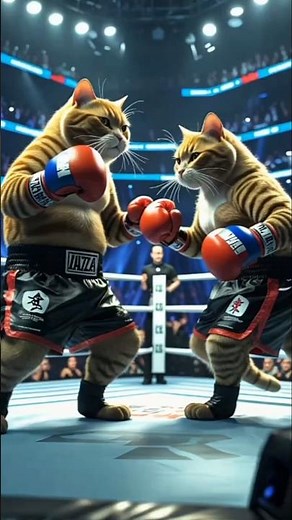 "Epic Cat Boxing Match! Two Feline Fighters Battle in the Ring!"