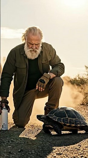 “American Hero: Old Man Pulls Over to Rescue Turtle from Traffic