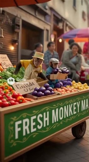 #Video of monkeys buying vegetables to sell #monkey #animals #facts #funny