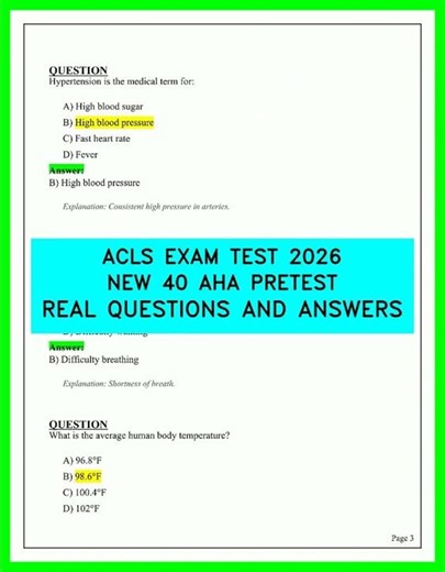 ACLS EXAM TEST 2026: NEW 40 AHA PRETEST REAL QUESTIONS AND ANSWERS 2026 VIDEO CLEAR UPDATED NOW!