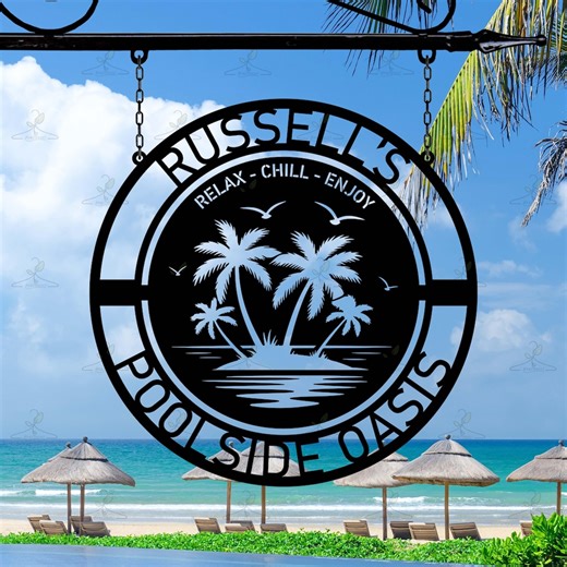 Custom Beach Bar Metal Sign, Personalized Tropical Ocean Wall Decor - Etsy