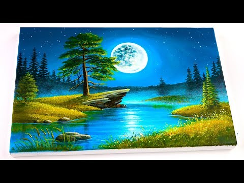 Acrylic Painting Tutorial: Serene Night Landscape for Beginners | How to Paint 08