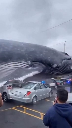 A whale washes up in a parking lot — smashing cars before sliding back to the ocean! People freeze, scream, and film as the giant whale flops between parked cars, denting everything in sight… Then, like nothing happened, it pushes off and disappears back into the water. Surreal, shocking, unforgettable. #wow #ai #fail #really #crash #whale #parking #ocean #shocking #viralvideo #nature #sea #ocean #beach #omg #wtf | The.worldai