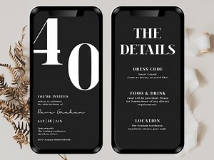 Digital 40th Birthday Invitation, 40th Birthday Invite, 40th Evite, Digital 40th Invite, Mono Birthday Invite, 40th Invitation, 40th Party - Etsy Australia