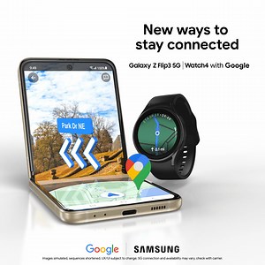 Google Maps seamlessly syncs from Samsung #GalaxyZFlip3 5G to #GalaxyWatch4 to ensure you don’t miss a turn (or a step) 🚶‍♂️👟 | Google