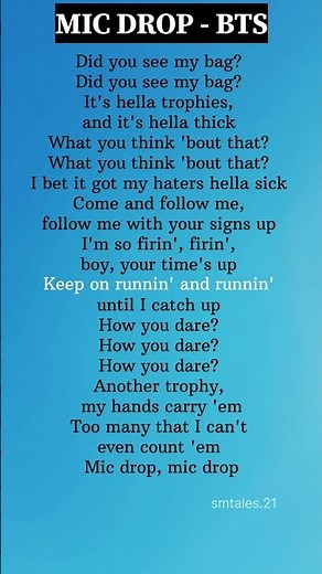 'Mic Drop' lyrics - ‪@BTS‬ ‪@SteveAoki‬ #lyrics #song #bts #btsarmy