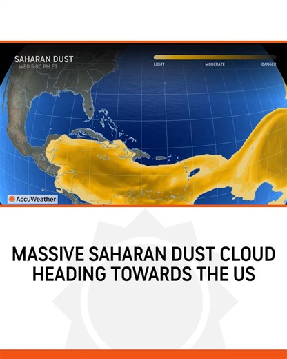 It's Saharan dust season in the Atlantic, the time of year when dust clouds carried from the Sahara Desert are carried by the wind westward across the Atlantic to affect the United States.⁣ https://bit.ly/4ke82Ca | AccuWeather