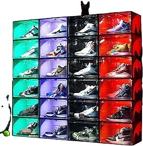 Stackable Shoe Box Organizer with LED Lights - Pack of 3 - Ideal for Sneaker and Shoe Storage - Fits up to Size 12 (Teal)