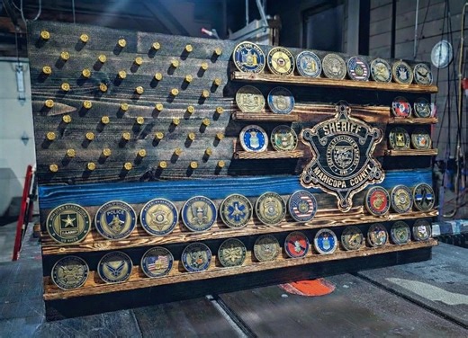 Custom Engraved Wood Flag Challenge Coin Holder – Police Badge Display, Personalized Tribute - Etsy