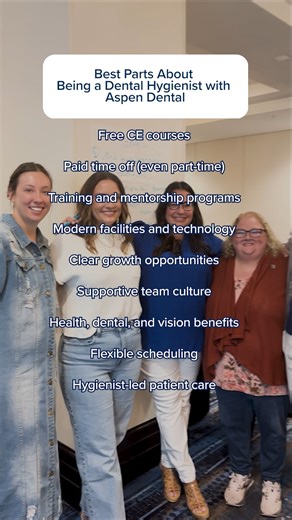 Why become a dental hygienist with Aspen Dental? Because you get competitive pay, bonus potential, advanced technology, one-on-one mentorship, and endless room to grow. With support from a nationwide network and continuing education through #TheAspenGroupUniversity, your career starts strong—and keeps getting better. 💙 Explore careers here: https://aspendental.jobs/3WckNDi #AspenDental #dentalhygienist #dentalcareers #dentalhygienestudent #dentalhygienecareers #hygieneschool | Life at Aspen Den