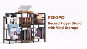 Large Record Player Stand, Vinyl Record Storage Holds up to 400+ Albums, 3 Tier Turntable Stand with Display Shelf, 3-in-1 Multifunctional Record Player Cabinet Media Console Table for Stereo