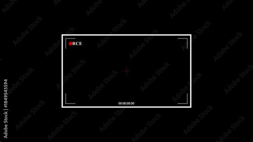 Camera Viewfinder Frame black Screen Overlay Animation, 20s Timecode, Recording HUD Interface, Focus Marks, Safe Frame, Looping Video Camera UI Template for Editing & Compositing