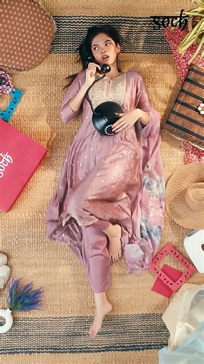 Soch on Instagram: "She picked up the phone. Because “50% off Ethnic wear” is not the kind of news you text. [Soch, soch stories, red dot sale, sale, soch sale, ethnicwear, indian aesthetic, suit set, 50% sale, Pink suit, aesthetic Indianwear, trending Indianwear]"