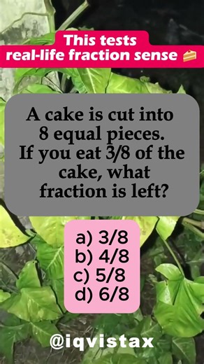 🍰 Cake Cut into 8 Pieces – Eat 3/8, Fraction Left? #shorts #iqvistax #math