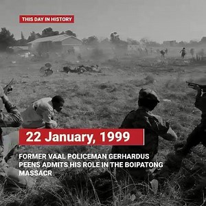 Today in history | 22 January 1999 Former Vaal policeman Gerhardus Peens admits his role in the Boipatong Massacre Read More: www.sahistory.org.za/dated-event/former-vaal-policeman-gerhardus-peens-admits-his-role-boipatong-massacre 22 January 1874 Josephine Wood, founder of the South African Library for the Blind, is born in Grahamstown Read More: www.sahistory.org.za/dated-event/josephine-wood-founder-south-african-library-blind-born-grahamstown 22 January 1837 Piet Retief’s Great Trek manifest