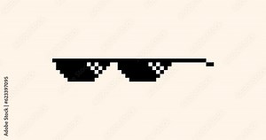 Pixel art glasses, cool cartoon glasses for video games, video animation footage, pixel art 8 bit