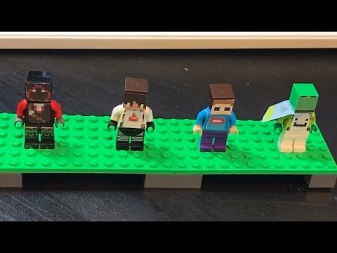 LEGO Minecraft Dream Team minifigures, Dream, GeorgeNotFound, Sapnap, BadBoyHalo