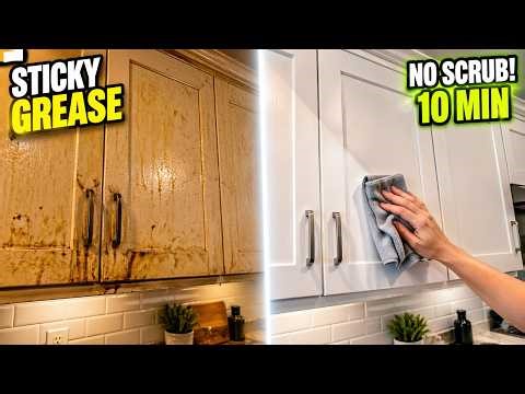 Kitchen Cabinets Covered in THICK STICKY GREASE? Remove It in 10 Minutes With This No-Scrub Trick