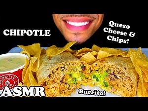 ASMR CHIPOTLE BURRITO CHIPS AND QUESO BLANCO CHEESE SAUCE *BIG BITES* MUKBANG JERRY