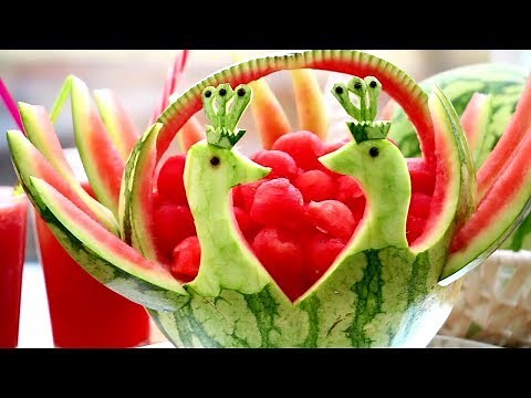 How To Make Watermelon Peacocks - Fruit and Vegetable Carving Garnish - Food Art - Party Decoration