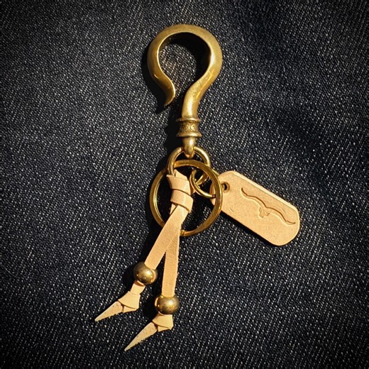 Handmade Vintage Key Hook. Veg Tan Leather Strands, Logo Tag, Brass Beads. Key Fob in Solid Brass. - Etsy