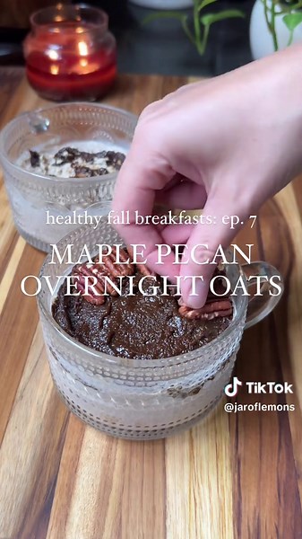 MAPLE PECAN OVERNIGHT OATS 🍂 AKA pecan pie for breakfast! With 16 grams of protein and a 5-minute prep time, I could not be more obsessed with how easy this healthy breakfast recipe is! Add the pecan pie topping or just mix in chopped pecans. Either way, these oats are full of yummy maple cinnamon pecan goodness! ⠀⠀⠀⠀⠀⠀⠀⠀⠀ >> Get the recipe link in my bio! ✨ ⠀⠀⠀⠀⠀⠀⠀⠀⠀ Ingredients you'll need: ⠀⠀⠀⠀⠀⠀⠀⠀⠀ Rolled Oats Almond Butter – Cashew butter or mixed nut butter are also great options. You cou