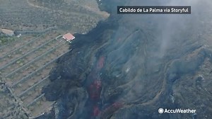 5.5K views · 108 reactions | Drone footage from Oct. 17 captured the widespread damage of fresh lava flowing from the Cumbre Vieja volcano on the Spanish island of #LaPalma. https://bit.ly/3FTZqwW | AccuWeather | Facebook