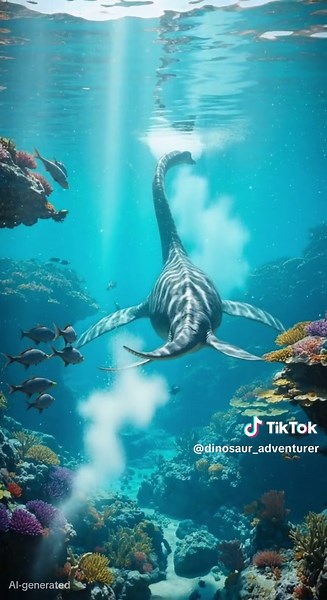 静かな珊瑚の海を、ゆっくりと進んでいく背中が美しかった。 #プレシオサウルス #恐竜 #恐竜探検記