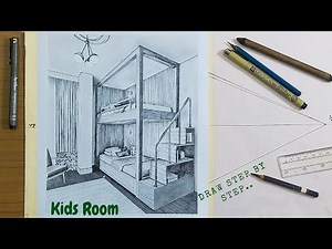 HOW TO DRAW KIDS ROOM WITH BUNK BED IN PERSPECTIVE || HOME INTERIOR : ROOM DRAWING WITH BUNK BED 🛏️