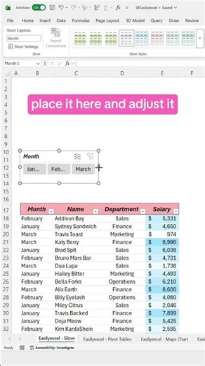 How to filter data in Excel using a Slicer! #excel #spreadsheets #exceltips