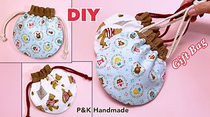 Easy Diy Drawstring Gift Bag | #diy #sewing #sewingtutorial #handmade #giftbag #bag #diyideas #sewingtip #sewingprojects #drawstringbag | P&K Handmade
