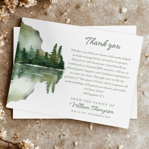 Customized Memorial Thank You Cards, Funeral Cards, Sympathy Acknowledgement - Etsy