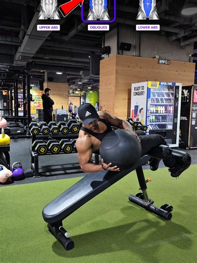 Want stronger, defined ABS ? This beginner-friendly ABS routine includes 3 powerful core exercises using a decline bench and a slam ball to build strength, stability and control. Perfect for anyone starting their core training journey. - Controlled crunches for upper abs, - Rotational twists for obliques. - Leg raises holding the ball for lower abs and core stability Simple movements, serious burn. No fancy tricks. Just effective core training that works. #foryou #absworkout