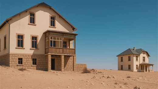 Namibia – Ansicht verlassener Häuser in der Geisterstadt Kolmanskop (4K)