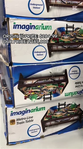 All aboard for endless fun 🚆 The Imaginarium Metro Line Train Table turns playtime into a full-blown adventure, 100 pieces, 26 feet of track, multiple levels, tunnels, bridges, and a subway station to explore. Originally $284.99, now just ₦185,000. Perfect for curious minds, creative play, and hours of screen-free fun. #kidsplaytime #toysale #playandlearn