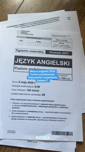 Matura angielski 2026 poziom podstawowy zadanie 7 odpowiedzi i wyjaśnienie #angielski #maturaangielski #maturaodpowiedzi #matura2026 #matura