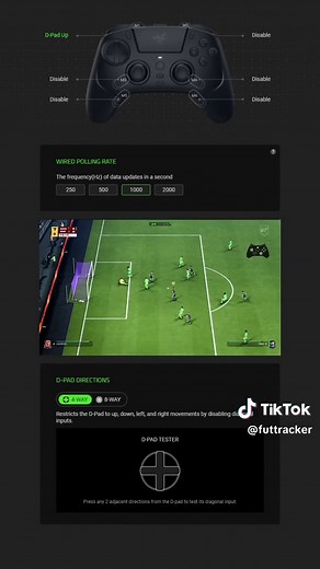 These are my controller settings and deadzones for the Razer Raiju V3 Pro. It’s the perfect dual-platform controller for PS5 and PC. Remapping & Configuration I removed the back triggers/paddles and remapped my M1 button to the D-pad Up, so I can easily trigger offsides traps without letting go of the analog stick. Wired Polling Rate Set to 1000Hz on PC and 250Hz on PS5 D-pad SOCD settings: Neutral D-pad directions: 4-Way L2 & R2 Triggers Both are set to Digital, with a 1% actuation point and Ra