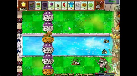 Survival Pool (Hard) in Plants vs Zombies but I only plant in one column.