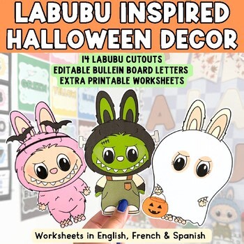 Labubu Inspired Halloween Decor/Printables | Editable & English, French, Spanish
