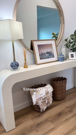 Entryway Decor 🕯️ Just getting started! I had my eye on this mirror for 2 years and FINALLY bought it! It’s PERFECT! I need another basket or two .. but last I checked they were sold out! Hoping to switch up a few things, but it’s a start! @Serena & Lily | @potterybarn | @CB2 | @target #interiordesign #cottagecore #homefavorites #entryway #coastalcottage