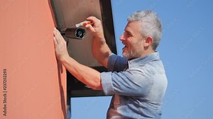 man set up install security camera video surveillance at home 4k