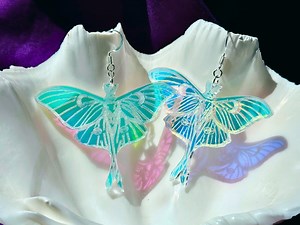Iridescent Luna Moth Earrings: Witchy Cottagecore Acrylic Jewelry - Etsy