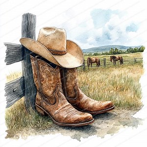 21 Cowboy Boots and Hat Clipart | Rustic Ranch Digital Illustration | Printable Watercolor Clipart | High Quality Jpgs | Paper Craft - Etsy