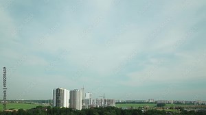 Development Of Modern Multi-storey Residential Houses time lapse, timelapse, time-lapse. Works in construction site area. Development Multistorey Residential Building in summer day. development on